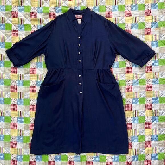 Vintage 1940s / 1950s Navy Blue Plus‎ Volup Dress Midi // Size 1X / 2X - Picture 1 of 12